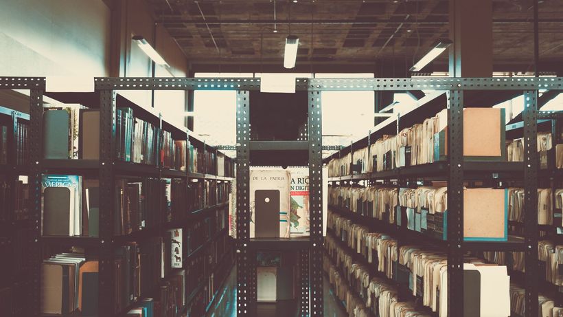 Bookshelves in a library with a vintage tone in San José, Costa Rica