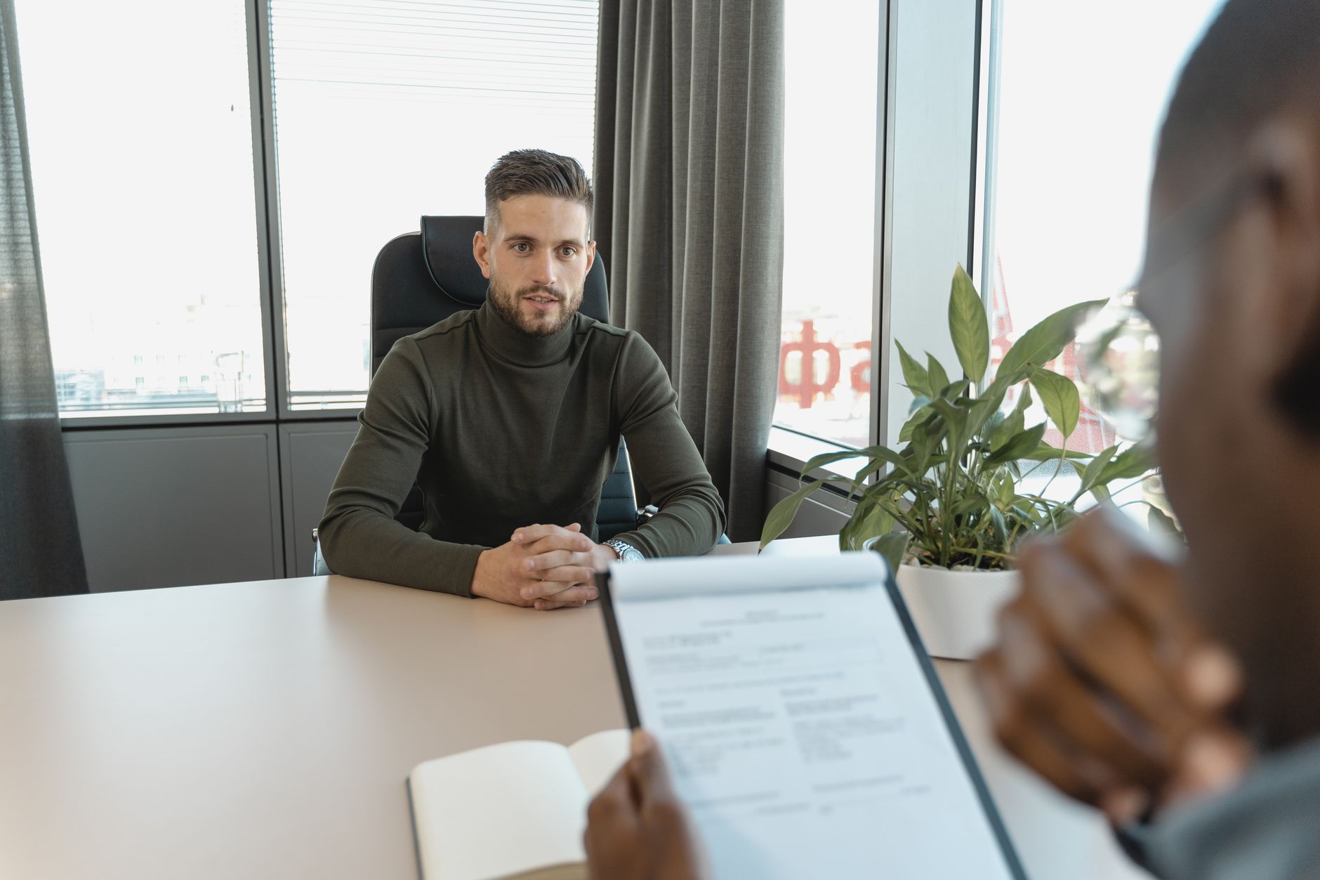 Applicant answering questions during a job interview