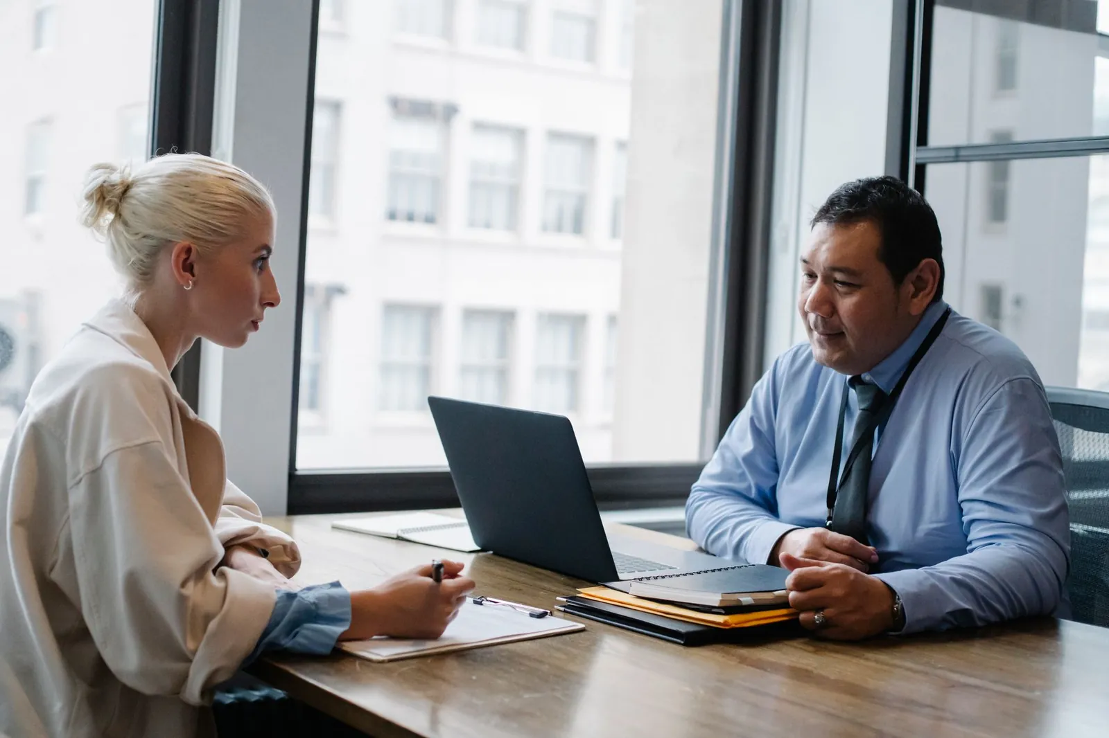 Interview for an SEO position at an office desk