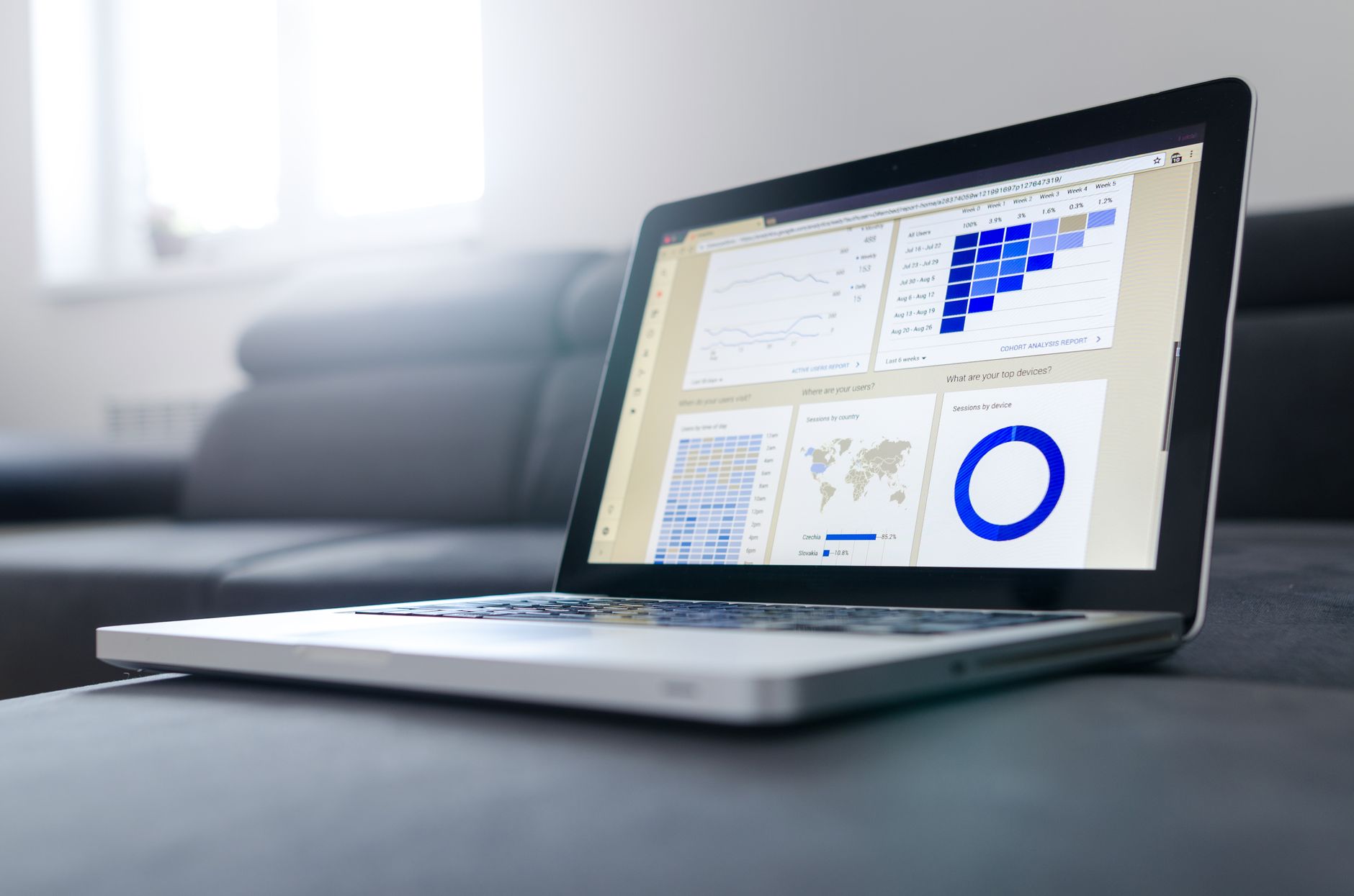 SEO analytics dashboard on a laptop