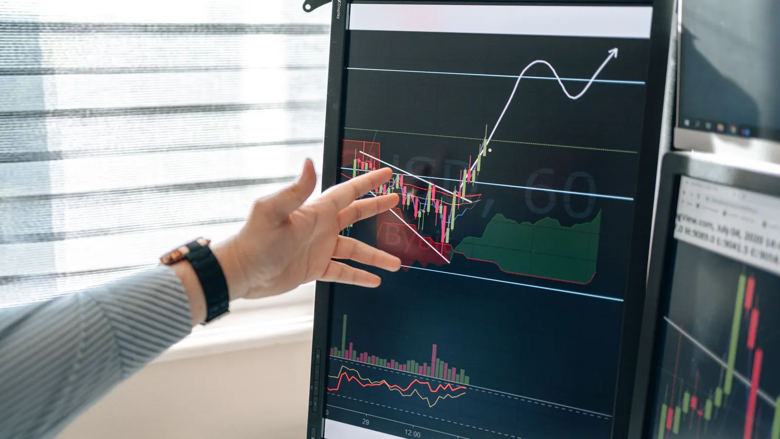 Rising performance chart on a screen
